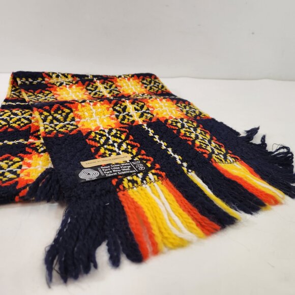 Vintage Wool Knit Scarf West Germany Orange Blue Yellow White Gradient Check - Picture 3 of 9